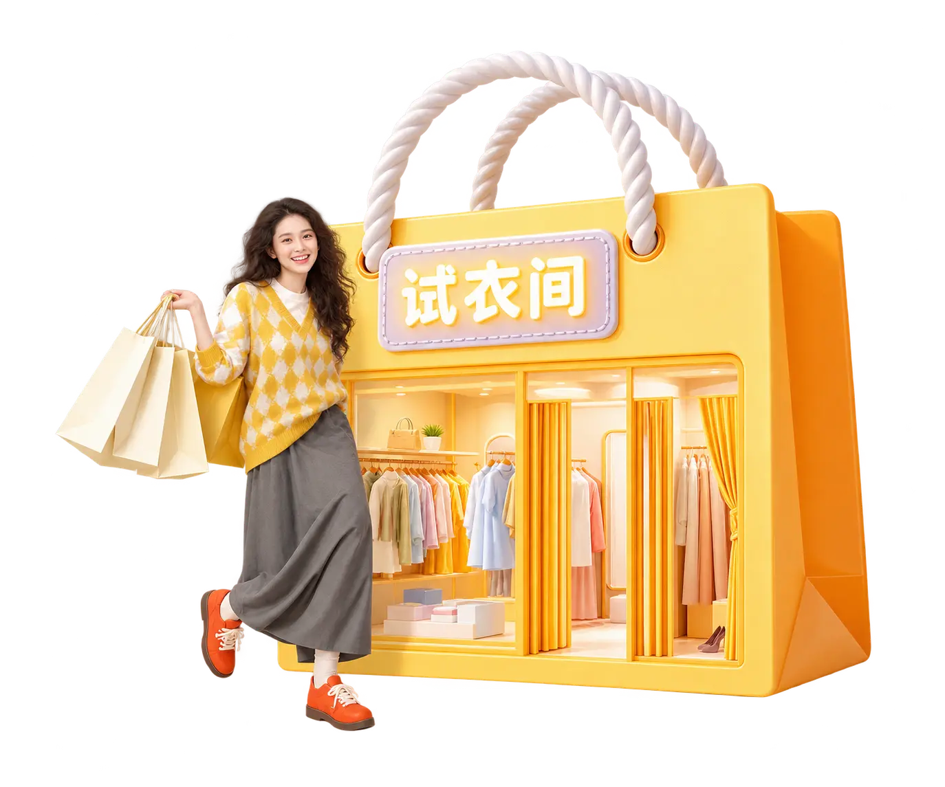 黄色购物袋店铺地标